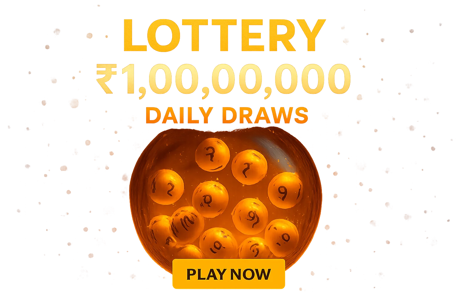 Glowing golden lottery balls inside transparent draw machine promotional banner